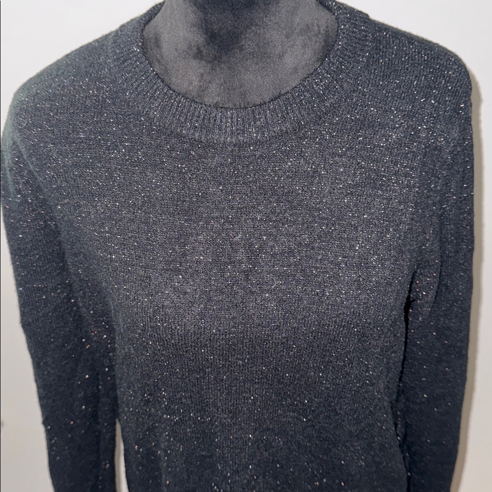 Ann Taylor black gold thread crewneck pullover Sweater Sz‎ L